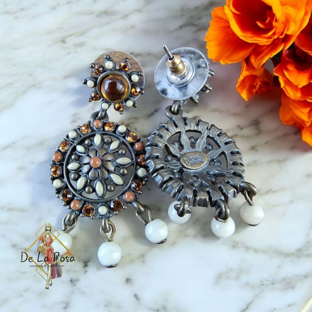 Vintage Signed Joan Rivers Rhinestone Flower Chandelier Dangle Earrings